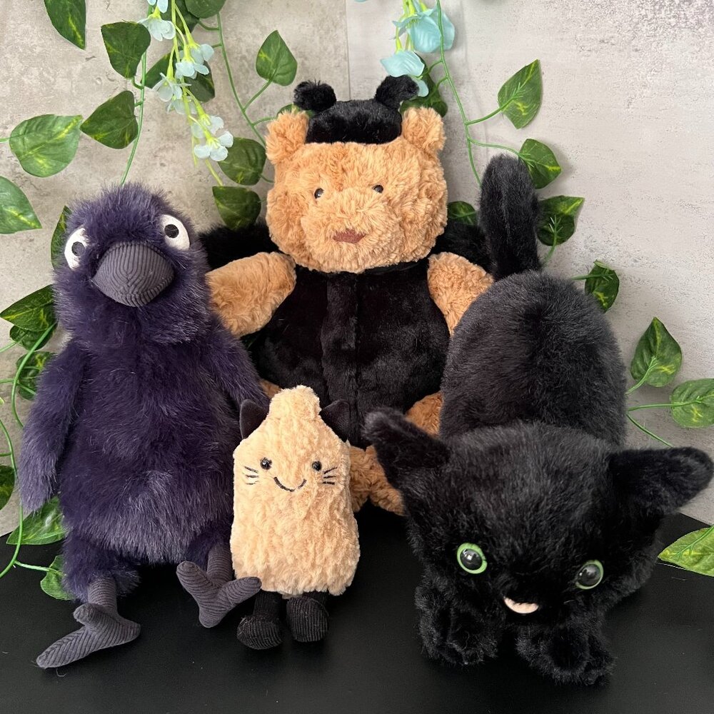 Jellycat Halloween Bundle - BNWT Spookipaws, Hocus Crow, Peanut Cat, Spider Bart